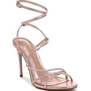 Sam Edelman Sareena Champagne Stiletto Heel Open Toe Ankle Strap Heeled Sandal